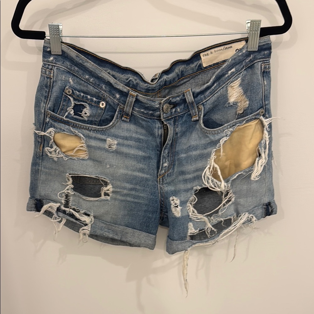 Rag & Bone Blue Jean Shorts with Distressed Design